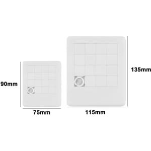 Two sliding puzzles in white, one larger at 135mm and one smaller at 90mm, both with a grid design.