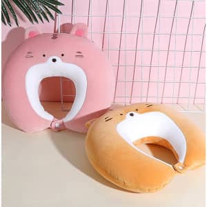 A pink and orange tiger-shaped 2-in-1 travel pillow, featuring plush textures and cute facial details.