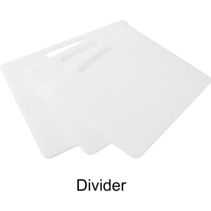 Three white dividers with handle cut-outs, stacked horizontally on a plain background.