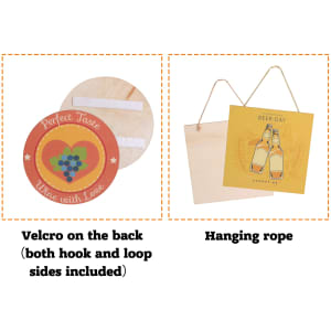 A wooden sign board (30x30cm) featuring a colourful design and a hanging rope, with Velcro on the back.