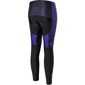 Men's sublimated cycling tights featuring a vibrant blue and black design, with a logo on the side.