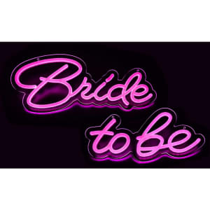 A multi-colour neon LED sign featuring the phrases "Bride" in pink and "to be" in white, with a glowing effect.
