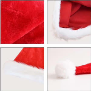 A Plush Santa Hat in bright red with white faux fur trim and pom-pom. It has a soft, velvety texture.