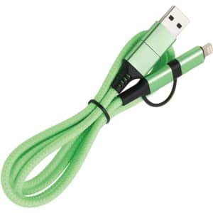 A 60W long braided charging cable in bright green with USB and Lightning connectors, featuring a sleek design.