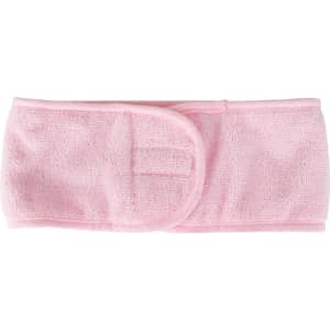 A pink promotional headband made from soft material, featuring a textured surface and a wrap-around design.
