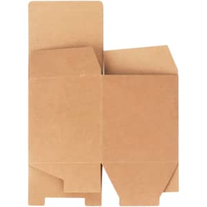 A large square gift box in a brown kraft finish, featuring a simple, flat design.