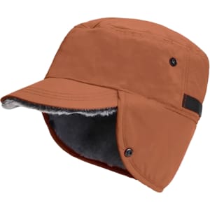 A thickened earflap hat in a rich brown colour, featuring a sturdy brim and soft, warm lining.