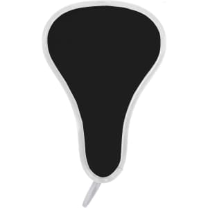 A foldable fan featuring a black surface with a white border and a handle, suitable for promotional events.