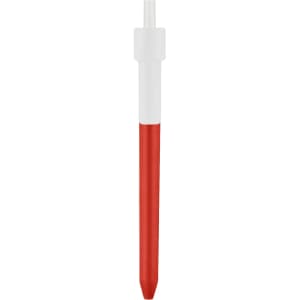 A red and white QR Code Click Pen with a sleek design and a transparent top section.