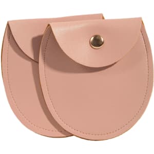 A pair of oval-shaped PU leather jewellery pouches in soft pink, featuring a snap closure.