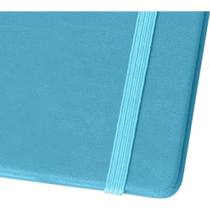 A5 PU cover notebook in a vibrant turquoise colour with an elastic closure and rounded corners.