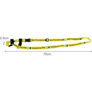 A drink bottle holder strap sling in yellow with adjustable components and a logo print, measuring 75cm in length.