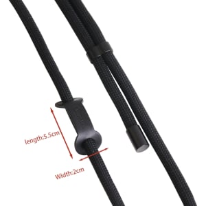 An adjustable phone lanyard in black, featuring a central adjuster for length and width.
