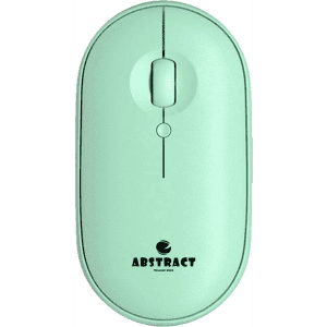 A mint green wireless travel mouse featuring a central scroll wheel and a logo on the base.