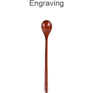 A long handle wooden spoon in a rich brown colour, featuring a smooth, rounded bowl and a sleek, elongated handle.