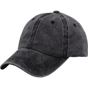 A vintage washed baseball cap in dark grey with a curved brim and stitched detailing. It features a logo.