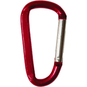 A red 6cm carabiner with a silver attachment point, suitable for various applications. Features a logo.