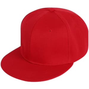 A red 6-panel trucker cap with a flat brim and an interior logo.