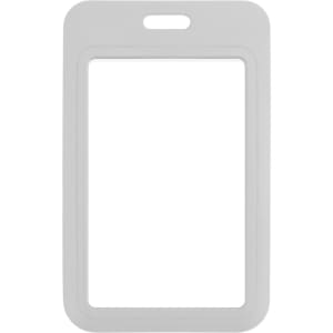 A white ABS double-sided ID card holder with a central cut-out and a top slot for attachment.