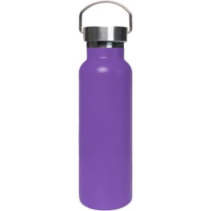 A drink bottle in vibrant purple, featuring a stainless steel lid and a sleek double wall vacuum design.