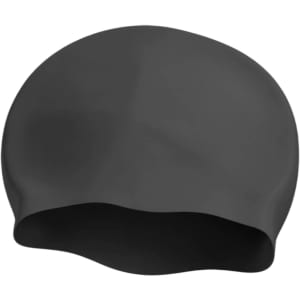 A seamless silicone swimming cap in black, featuring a smooth, fitted design and no visible branding.