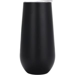 A drink bottle in matte black, featuring a sleek design and a clear lid, suitable for beverages.