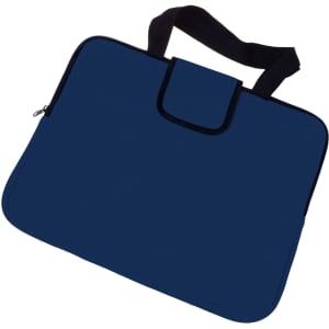 A navy blue deluxe laptop bag with a black handle and a zip closure. It features a simple design with no visible branding.