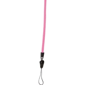 A pink zipper lanyard with a PVC tag and a black attachment clip.