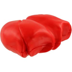 A red lung-shaped stress reliever, designed in a soft, squeezable material, featuring a subtle logo.