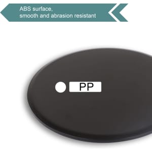 A black yoga sliding disk with a smooth ABS surface, featuring a small logo.