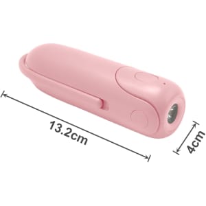 A pink USB handheld mini fan with a flashlight, measuring 13.2 cm in length and 4 cm in width.