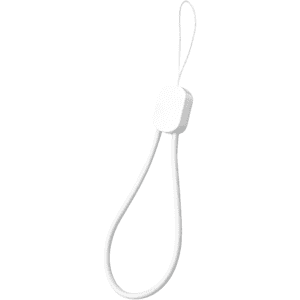 A white charging phone strap with an adjustable loop, designed for convenience and portability.