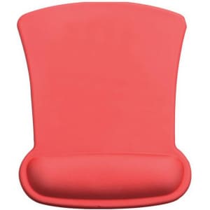 A red gel mouse mat shaped like a top hat, featuring a comfortable wrist pad. Includes a logo.