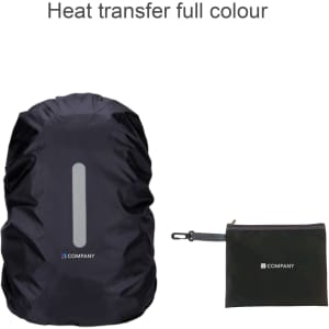 A black reflective backpack rain cover with a matching pouch. The cover has a silver reflective stripe and logo.