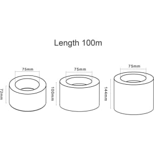 A roll of PE barrier tape in white, featuring three dimensions: 75mm width, varying heights, and a length of 100m.