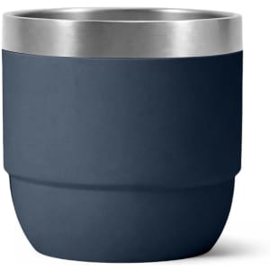 A stackable stainless steel tumbler in navy blue with a silver rim and a smooth matte finish.