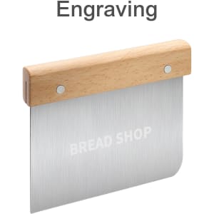 A stainless steel flour cutter with a beechwood handle, featuring a logo on the blade.