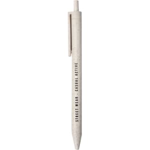 A white Wheat Straw ballpoint pen with a clip and a branding logo.