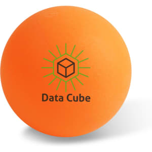 An orange table tennis ball featuring a green logo. Ideal for leisure and outdoor sports activities.