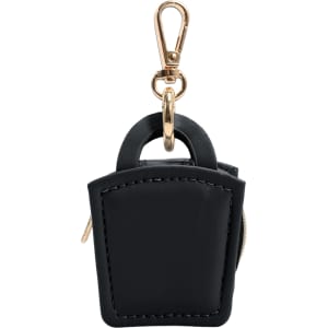 A black mini PU leather jewellery box with a gold clip. It features a small handle and zip closure.