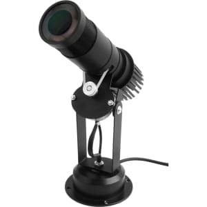 A black LED logo projector light with a sturdy base and adjustable angle for projection.