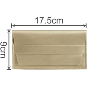 A PU leather glasses pouch in a light beige colour, featuring a sleek design and dimensions of 17.5cm by 9cm.