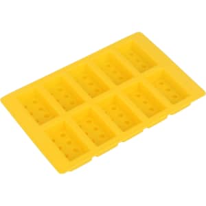 A yellow silicone ice cube tray featuring ten moulded sections, designed for custom shapes.