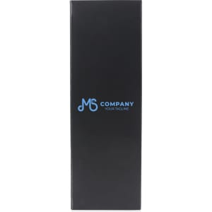A black foldable wine box with a logo on the side, designed for a single bottle.