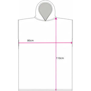 A white 100% cotton poncho towel with a hood, featuring dimensions of 80cm width and 110cm height.