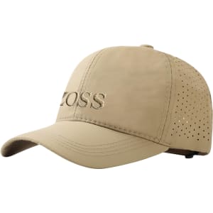 A beige quick-drying perforated cap with a curved brim and an embroidered logo.