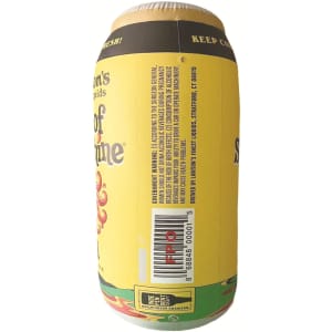 An inflatable can featuring a yellow design with decorative elements. It includes a logo and branding on the surface.