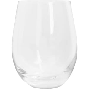 An egg-shaped glass cup in clear glass with a smooth, curved design. It features a simple, elegant form.