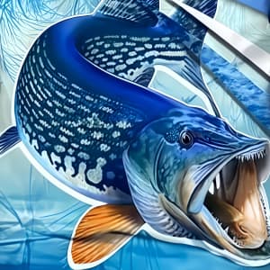 A graphic featuring a detailed, realistic illustration of a large fish with blue and silver scales.