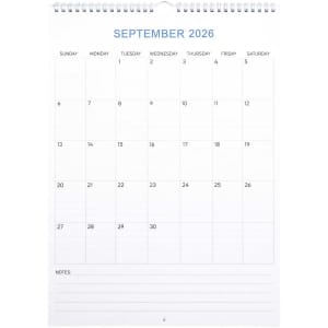 A vertical wall calendar for September 2026, featuring a spiral binding and a clean, white design.